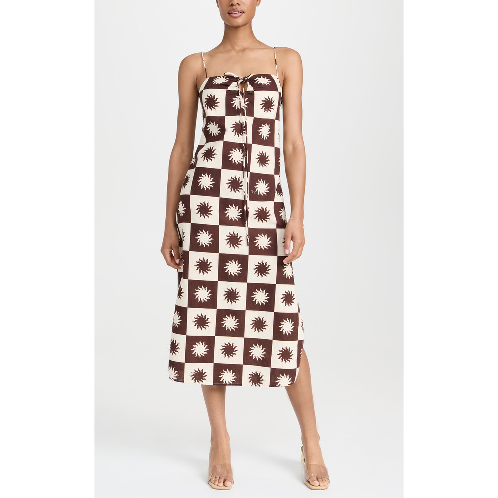 Little Lies 'Checkered Sun' Brown Print Dress Size M - NWT
